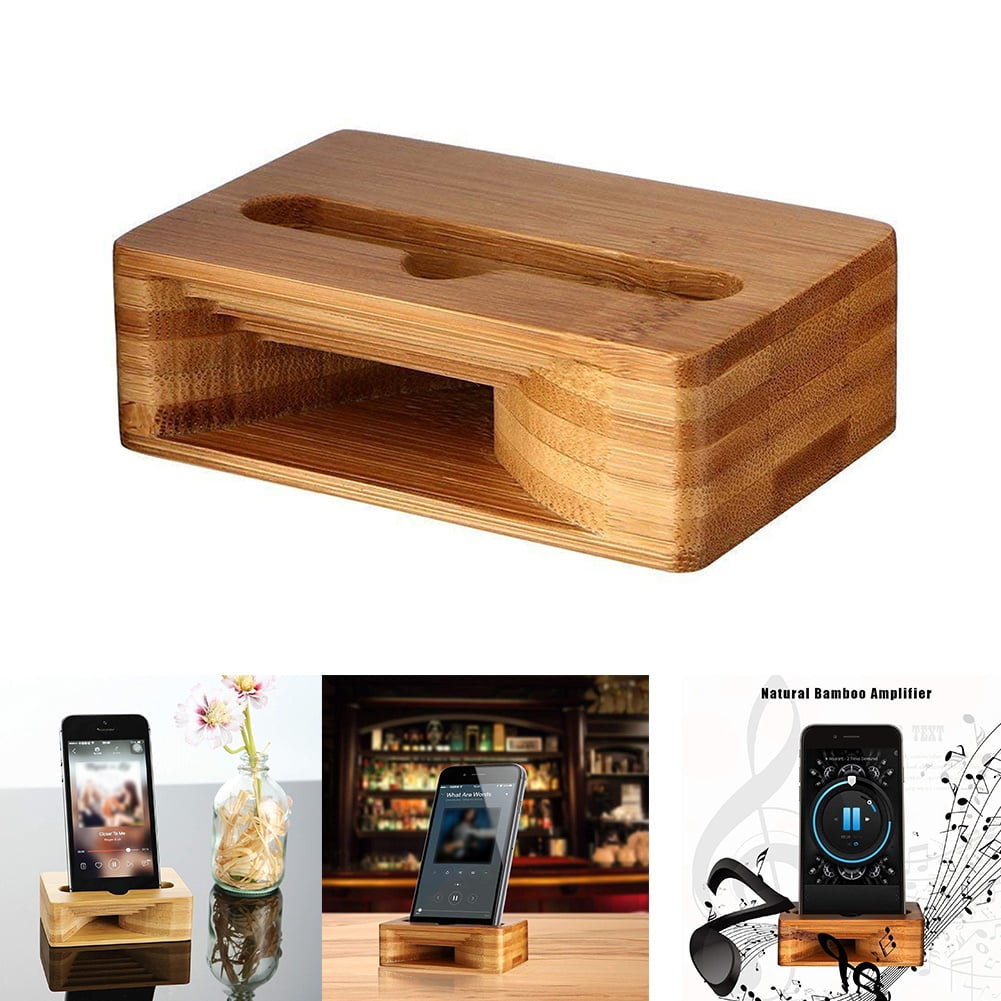 Desktop Cell Phone Stand Holder,Square Wooden Universal Mobile Phone Holder Stand Cradle Bracket Wood Color